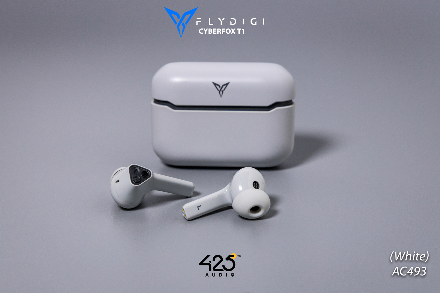 Flydigi Cyberfox t1,black,white,true wireless,gaming mode,ipx4,bluetooth 5.0,in-ear,หูฟังไร้สาย,เล่นเกมส์ไม่ดีเลย์,เสียงดี,ใส่สบาย,คุยโทรศัพท์ชัด,pubg,rov,call of duty mobile