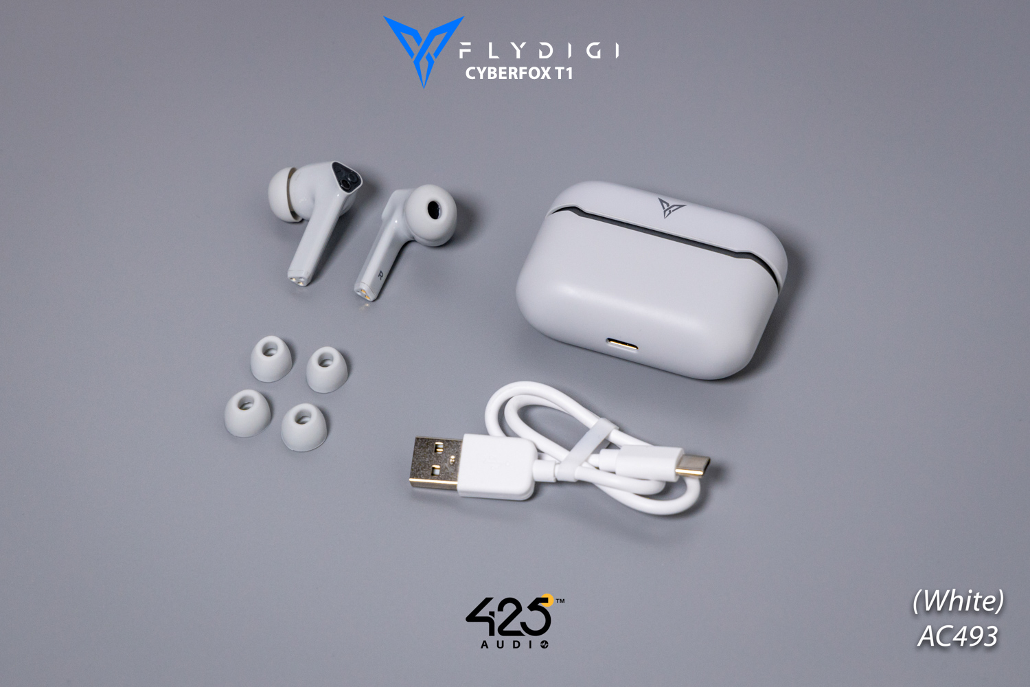 Flydigi Cyberfox t1,black,white,true wireless,gaming mode,ipx4,bluetooth 5.0,in-ear,หูฟังไร้สาย,เล่นเกมส์ไม่ดีเลย์,เสียงดี,ใส่สบาย,คุยโทรศัพท์ชัด,pubg,rov,call of duty mobile