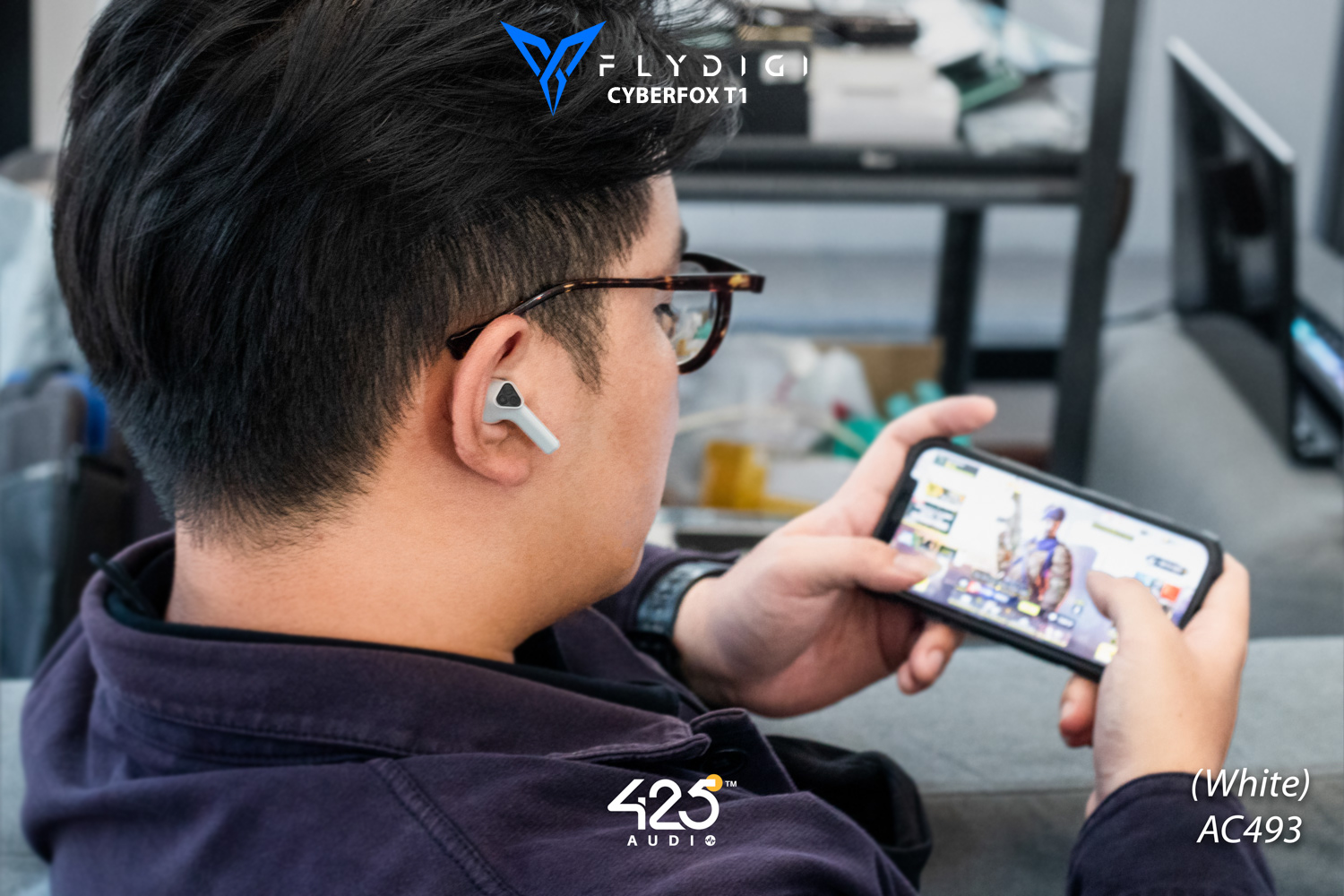 Flydigi Cyberfox t1,black,white,true wireless,gaming mode,ipx4,bluetooth 5.0,in-ear,หูฟังไร้สาย,เล่นเกมส์ไม่ดีเลย์,เสียงดี,ใส่สบาย,คุยโทรศัพท์ชัด,pubg,rov,call of duty mobile