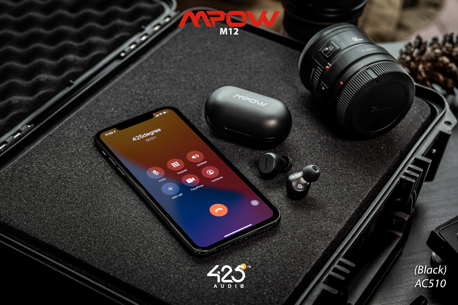 mpow m12,black,true wireless,ipx8,เสียงดี,เบสหนัก,รายละเอียดคมชัด,แบตอึด,หูฟังไร้สาย,หูฟังเสียงดี