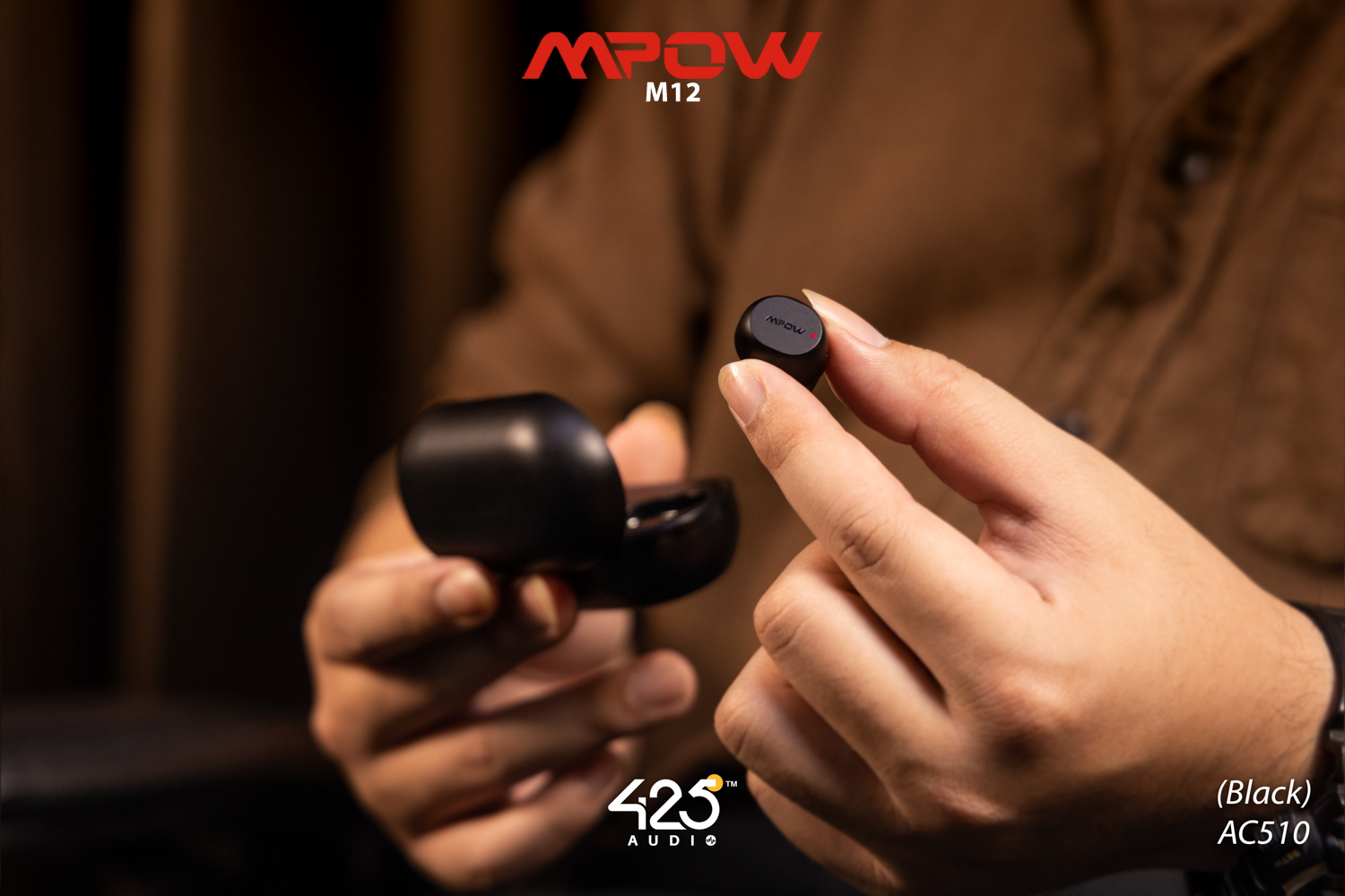 mpow m12,black,true wireless,ipx8,เสียงดี,เบสหนัก,รายละเอียดคมชัด,แบตอึด,หูฟังไร้สาย,หูฟังเสียงดี