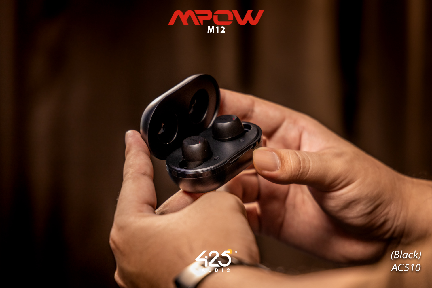 mpow m12,black,true wireless,ipx8,เสียงดี,เบสหนัก,รายละเอียดคมชัด,แบตอึด,หูฟังไร้สาย,หูฟังเสียงดี