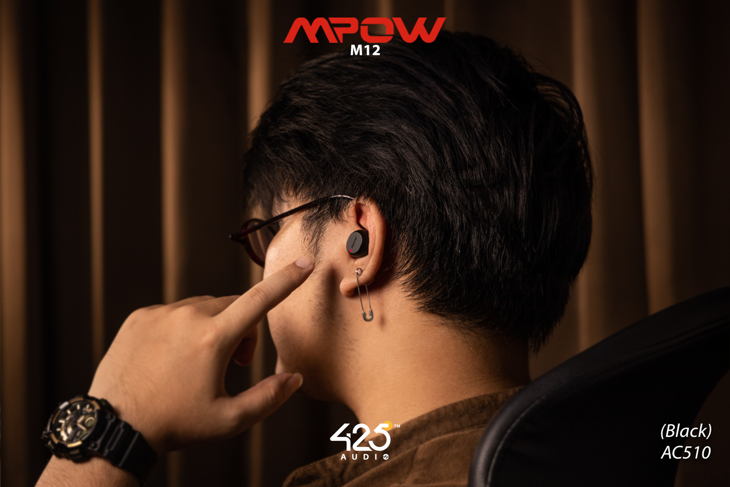 mpow m12,black,true wireless,ipx8,เสียงดี,เบสหนัก,รายละเอียดคมชัด,แบตอึด,หูฟังไร้สาย,หูฟังเสียงดี