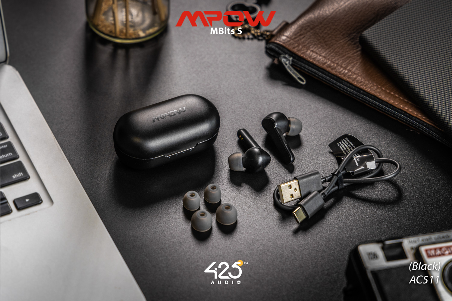 mpow mbits s,true wireless,black,หูฟังไร้สาย,คุยโทรศัพท์ชัด,เบสหนัก,เสียงดี,IPX8,iOS,Android,ไม่ดีเลย์