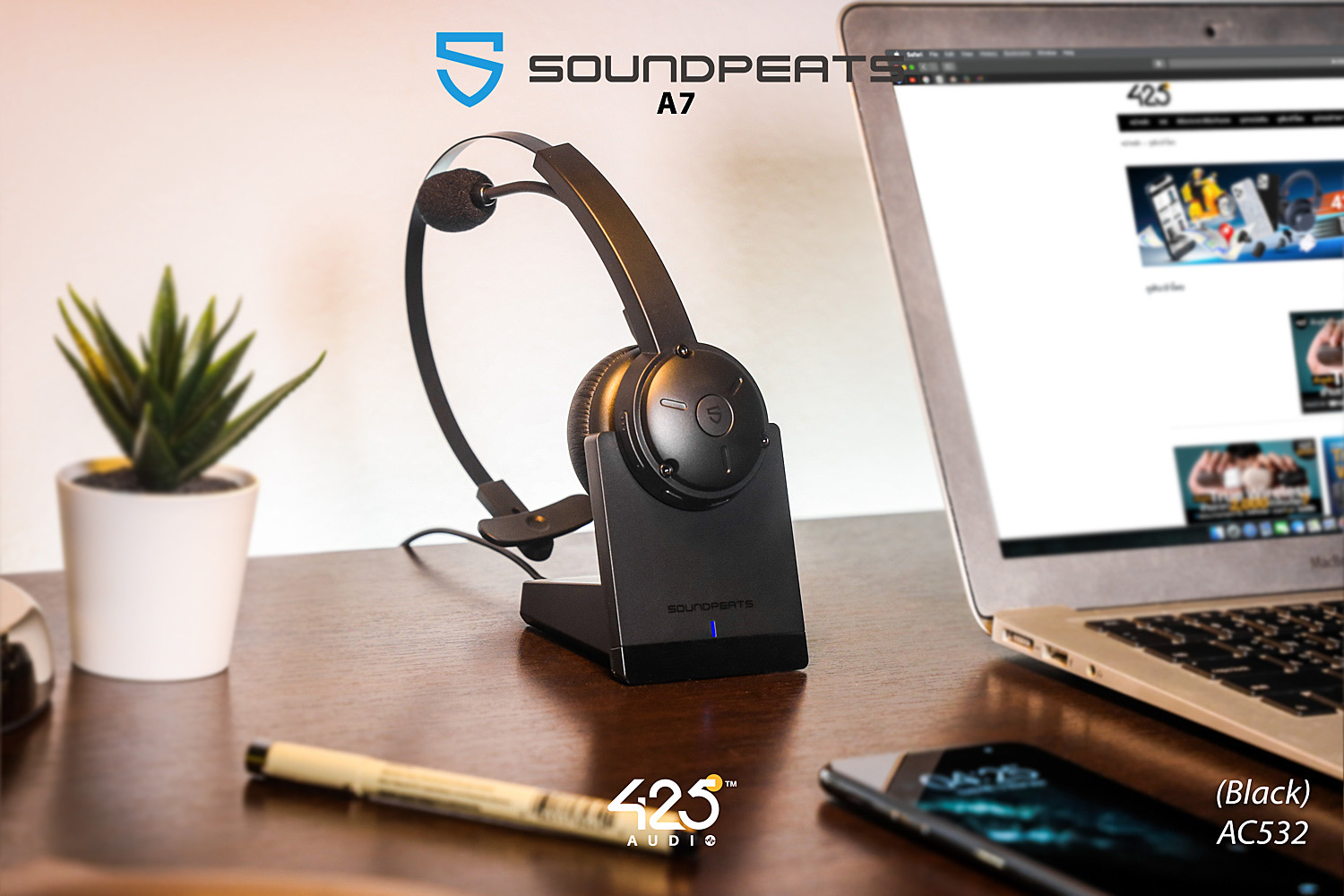 soundpeats a7,mono headset,หูฟังคุยโทรศัพท์,call center,คุยชัด,bluetooth,wireless,black,soundpeats,a7