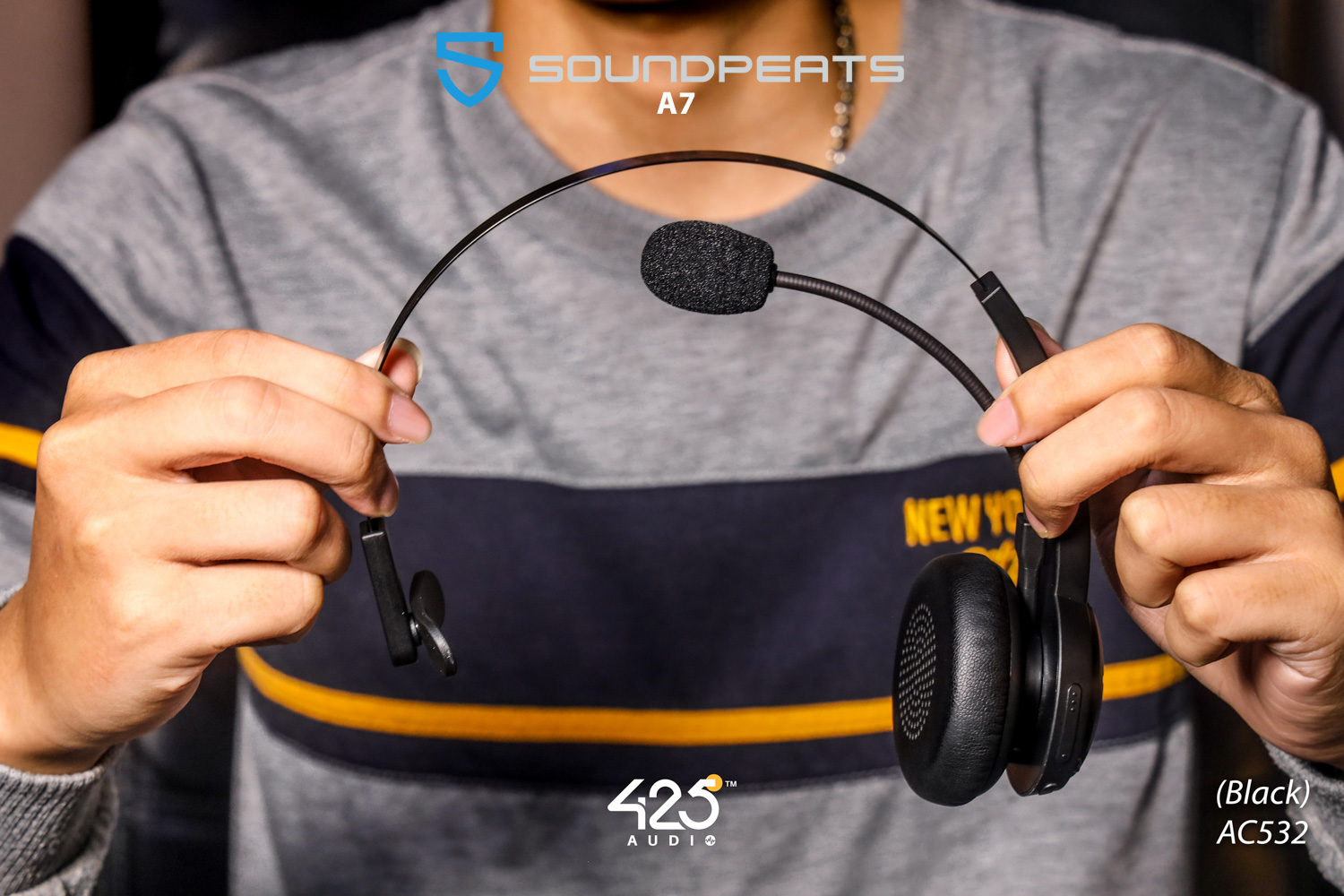 soundpeats a7,mono headset,หูฟังคุยโทรศัพท์,call center,คุยชัด,bluetooth,wireless,black,soundpeats,a7