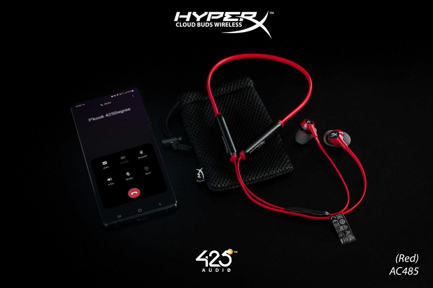 hyperx cloud buds,hyperx,red,หูฟังเล่นเกม,หูฟังไวเลส,หูฟังไร้สายคล้องคอ,bluetooth 5.1,ios,android