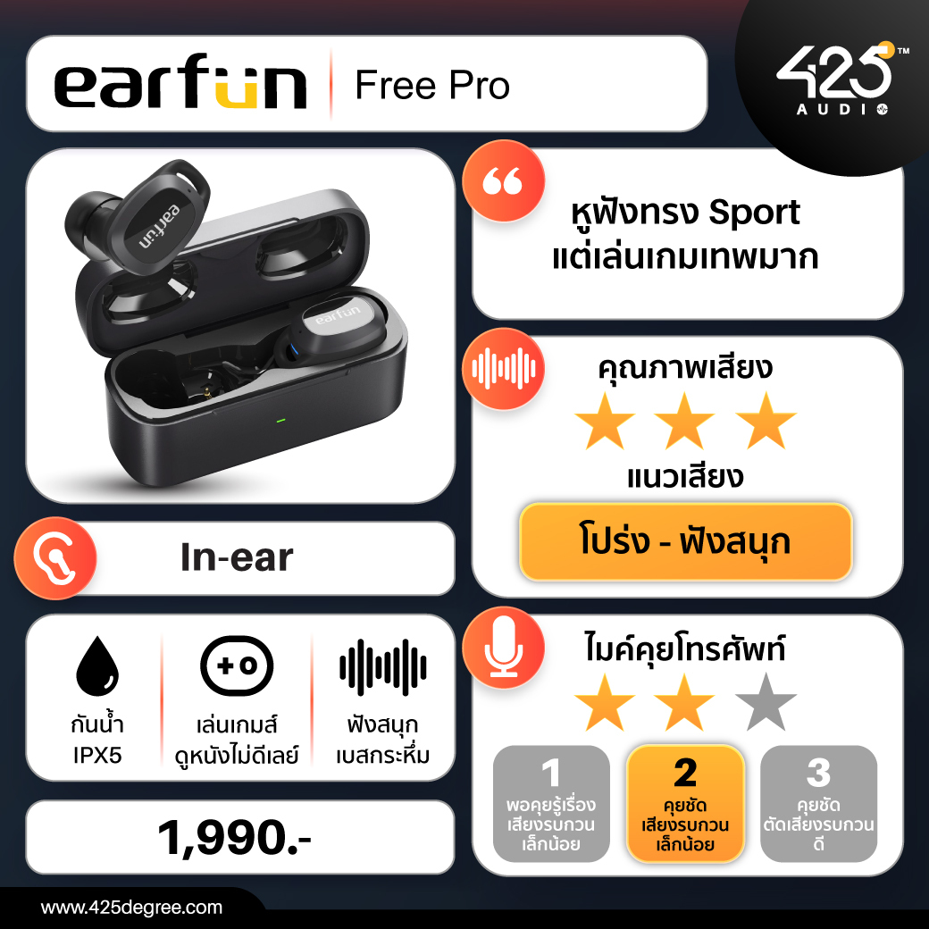 earfun free pro,หูฟังไร้สาย,หูฟังบลูทูธ,earphone,inear,กันน้ำ,ออกกำลังกาย,ราคาถูก