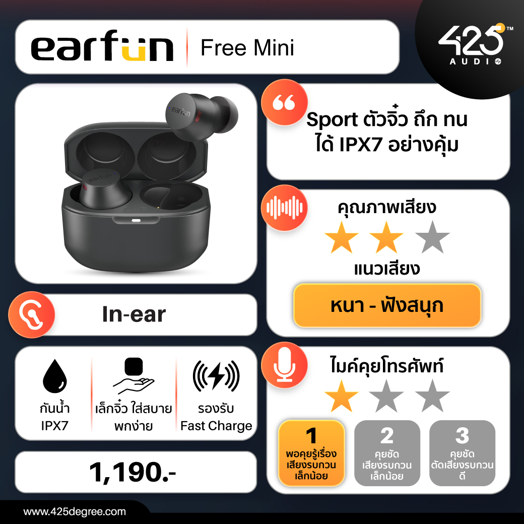 EARFUN FREE MINI,true wireless,หูฟังไร้สาย,หูฟังบลูทูธ,inear,earbuds,เสียงดี,ออกกำลังกาย