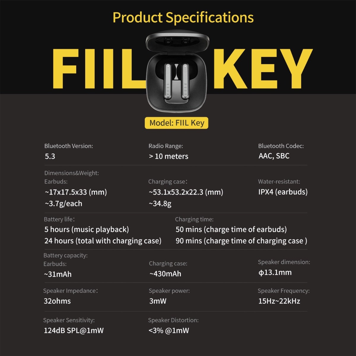 FIIL KEY,True Wireless,หูฟังไร้สาย,หูฟังบลูทูธ,หูฟัง earbuds,bluetooth 5.3,dual mic,หูฟังไมค์ดี