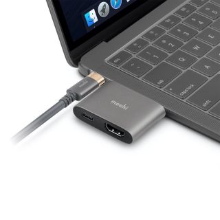 Moshi Compact USB-C to HDMI Adapter with HDR and USB PD Pass-through Charging ( USB-C To HDMI with Charging )- Titanium Gray
