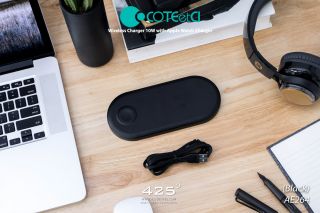 COTECI Wireless Charger 10W with Apple Watch Charger ( แท่นชาร์จเร็วแบบไร้สาย+ที่ชาร์จ Apple Watch )-Black (ดำ)