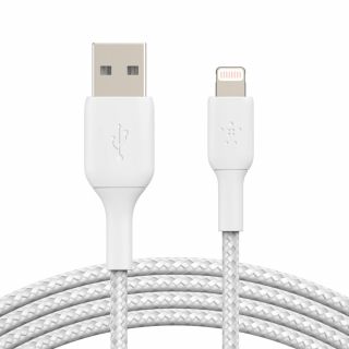 Belkin BOOSTCHARGE Braided Sync and Charge 12W สายชาร์จ USB-A to Lightning Cable 3M - White