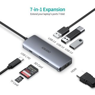 Choetech HUB-M19 7-in-1 Multiport USB-C HUB ( HUB USB C to HDMI 4K 30Hz, 3 USB-A 3.0 Ports, USB-C PD 100W, SD/TF Card Reader )