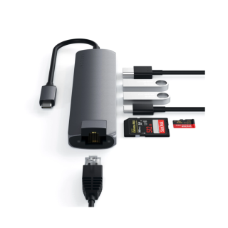 Satechi Slim Multiport with Ethernet USB-C Adapter Hub (1USB-C | 2USB-A | Micro-SD | HDMI 4K 60Hz | Ethernet) - Space Gray