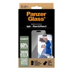 PanzerGlass Classic Fit ฟิล์มกระจกไม่เต็มจอแบบใส - iPhone 16 / iPhone 15