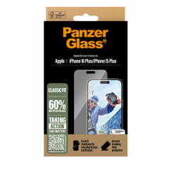 PanzerGlass Classic Fit ฟิล์มกระจกไม่เต็มจอแบบใส - iPhone 16 Plus
