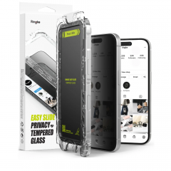 Ringke Easy Slide Privacy Tempered Glass with installation Jig (2Pack) ฟิล์มกระจกเต็มจอแบบ Privacy - iPhone 16 Pro Max