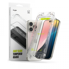 Ringke Easy Slide Tempered Glass with installation Jig (2Pack) ฟิล์มกระจกเต็มจอแบบใสขอบดำ - iPhone 16 Pro Max