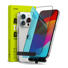 Ringke Screen Protector Tempered Glass w installation Jig - ฟิล์มกระจกกันรอยเต็มจอแบบใส iPhone 15 Pro