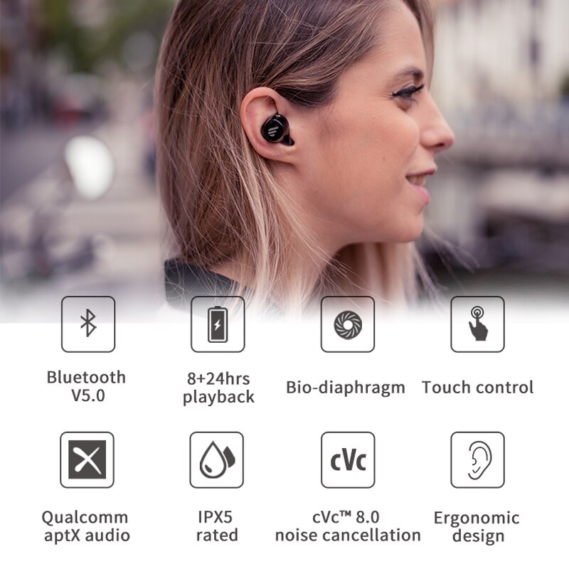 edifier,tws1,ipx5,หูฟังไร้สาย,ออกกำลังกาย,aptx,เสียงดี,bluetooth 5.0