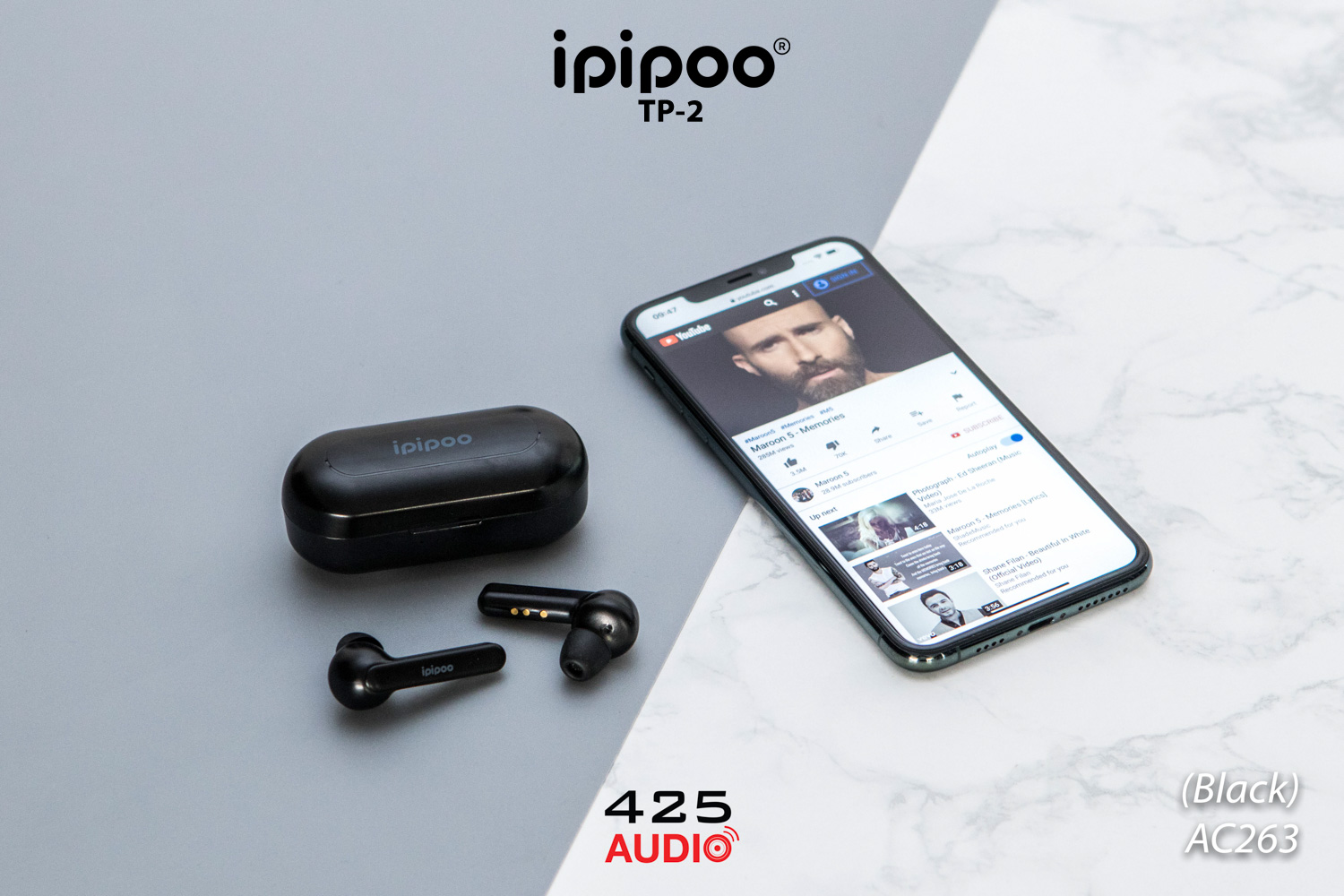 Ipipoo TP-2,TP-2,TP2,หูฟัง,หูฟังไร้สาย,True Wireless,IPX4,เสียงดี