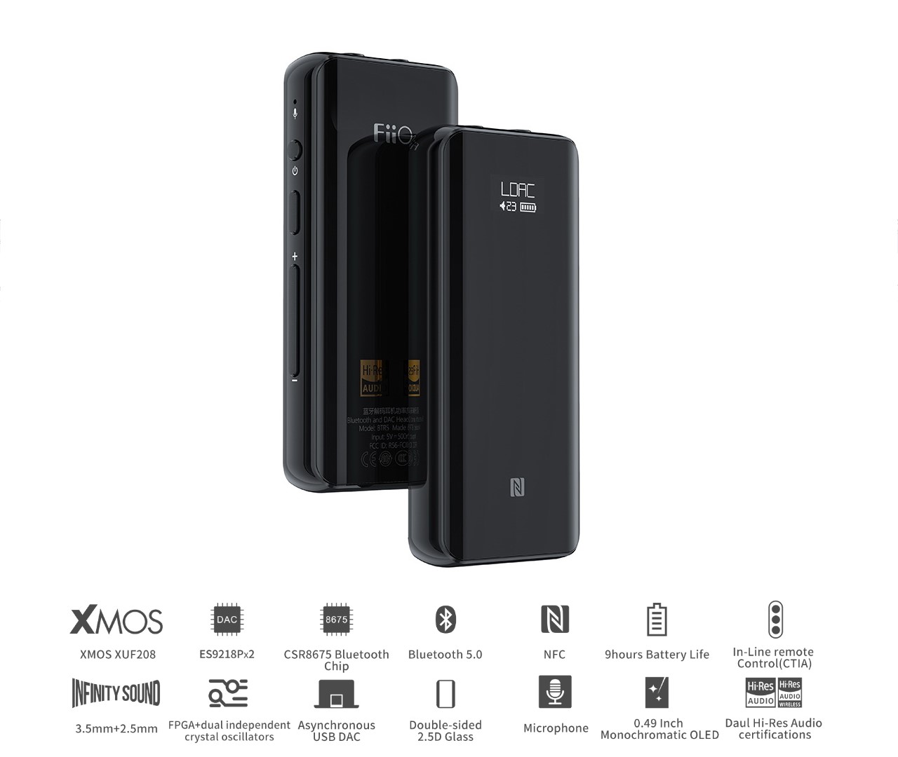 FiiO,btr5,dac amp,bluetooth,5.0,อลูมิเนียม,กระจก,3.5,เสียงดี,flagship,usb-c,เคสใส,aptX,LDAC,ขนาดเล็ก