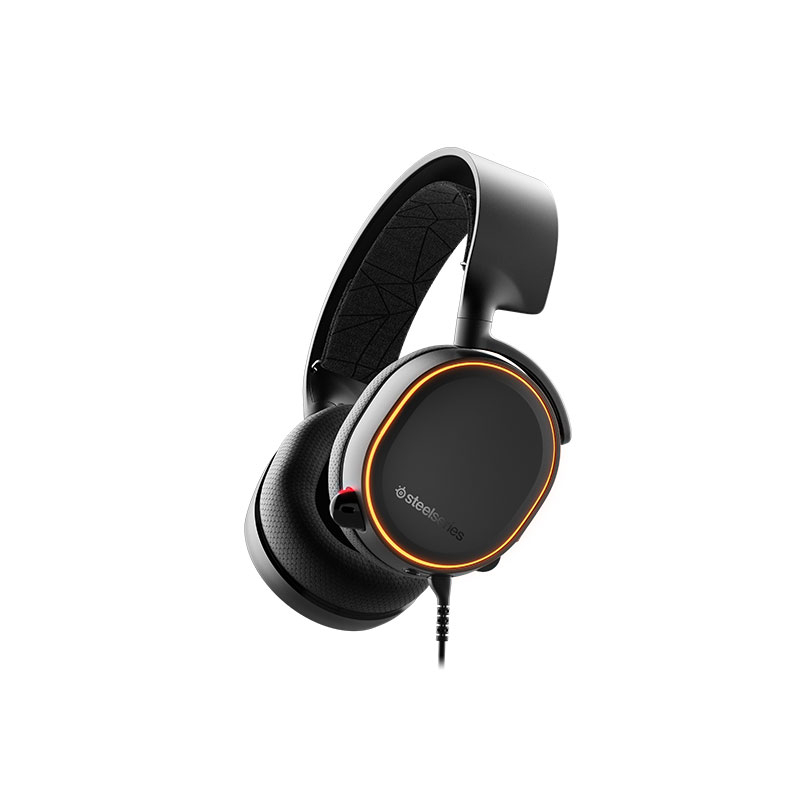 steelseries arctis 5,หูฟังเกมมิ่ง,gaming headset,ไฟ RGB,USB,ระบบเสียงรอบทิศทาง,DTS,สีดำ