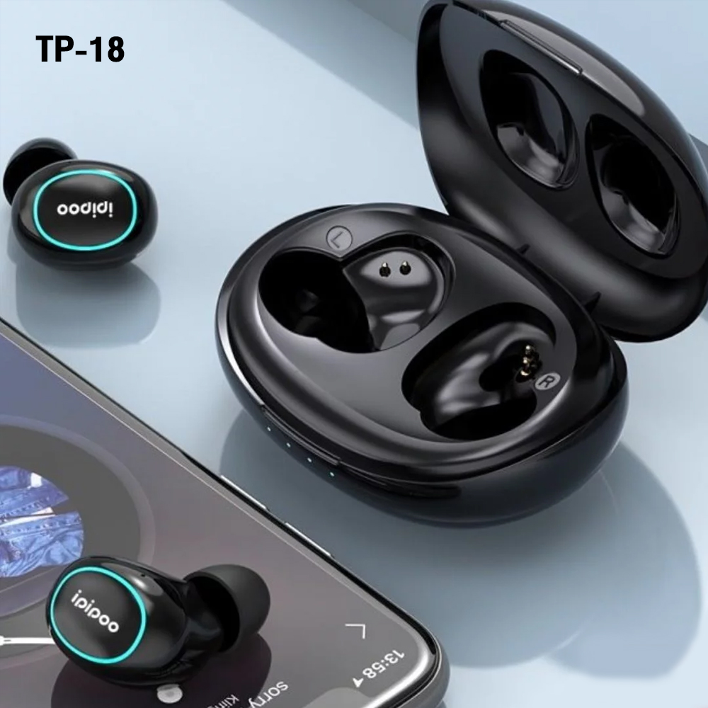 ipipoo tp-18,หูฟัง true wireless,กันละอองนํ้า ipx4,in-ear,ระบบสัมผัส,ขนาดเล็ก,พกพาง่าย,สวมใส่สบาย,สีดำ,หูฟังไร้สาย