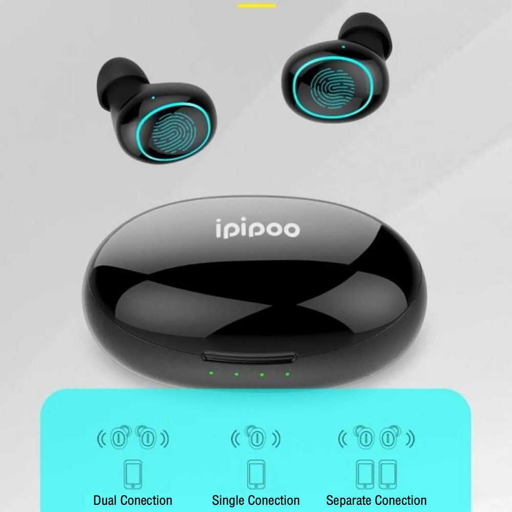 ipipoo tp-18,หูฟัง true wireless,กันละอองนํ้า ipx4,in-ear,ระบบสัมผัส,ขนาดเล็ก,พกพาง่าย,สวมใส่สบาย,สีดำ,หูฟังไร้สาย